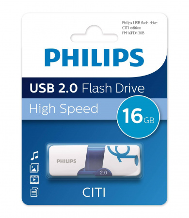 Память Flash Drive 16Gb USB 2.0 PHILIPS CITI2.0 (FM16FD130B/97) белый
